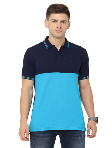 Men Polo Pure Rich Cotton T-Shirt Navy & Skyblue