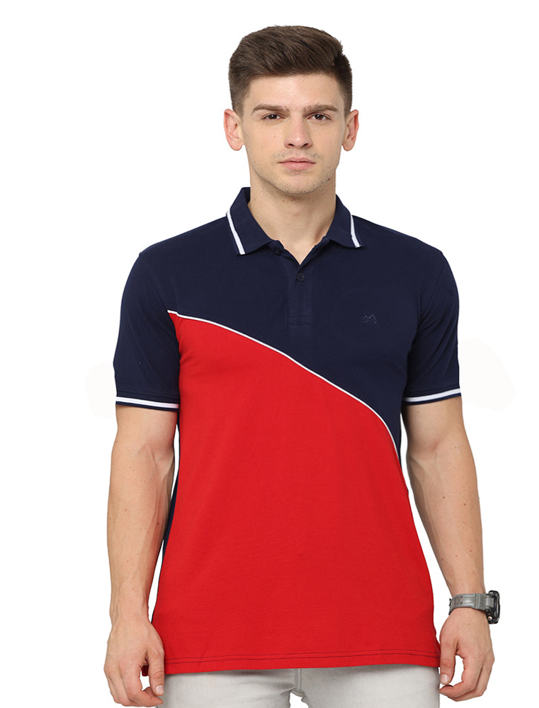 Men Polo Pure Rich Cotton T-Shirt Navy & Red