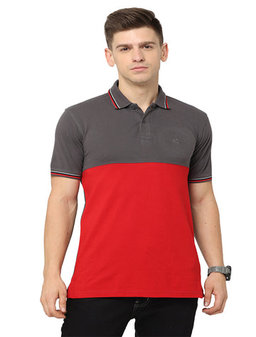 Men Polo Pure Rich Cotton T-Shirt Gray & Red