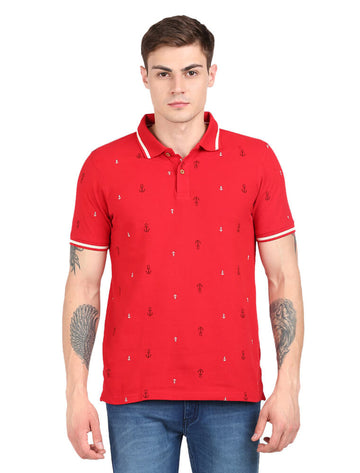 Men Polo Half Sleeve T-Shirt - Pure Rich Cotton - With all Over Print