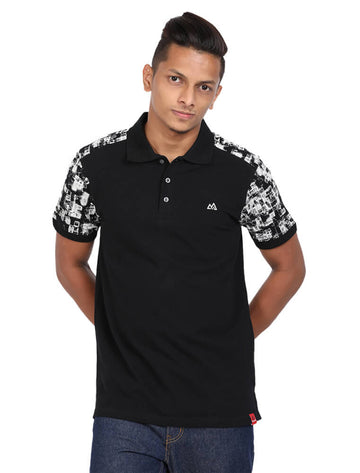 Men Polo Half Sleeve T-Shirt Black with White Print