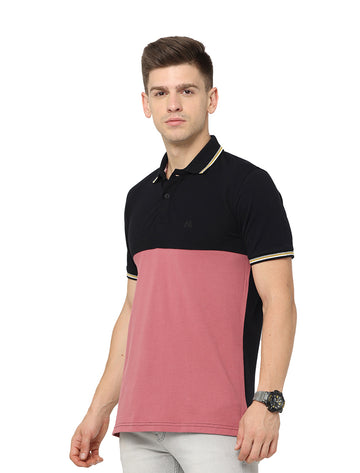 Men Polo Pure Rich Cotton T-Shirt Black & Pink