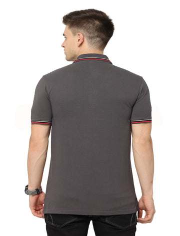 Men Polo Pure Rich Cotton T-Shirt Gray & Red