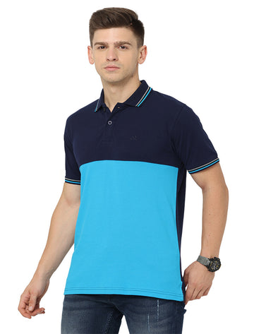 Men Polo Pure Rich Cotton T-Shirt Navy & Skyblue