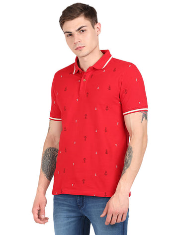 Men Polo Half Sleeve T-Shirt - Pure Rich Cotton - With all Over Print