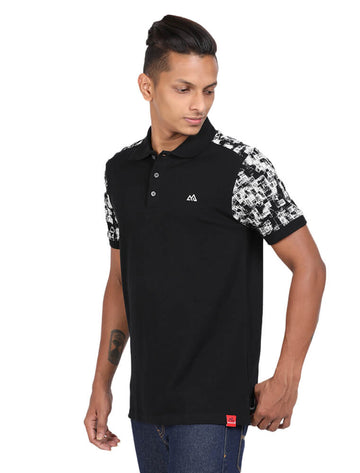 Men Polo Half Sleeve T-Shirt Black with White Print