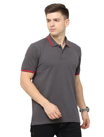 Men Polo Plain Rich Cotton T-Shirt - Gray